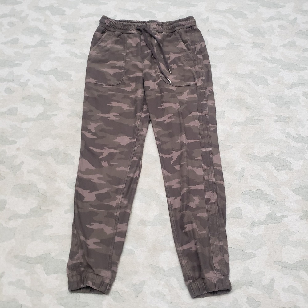 Athleta Joggers Pants‎ Womens 6 Green Camo Pockets Drawstring Yoga Gym Fitness